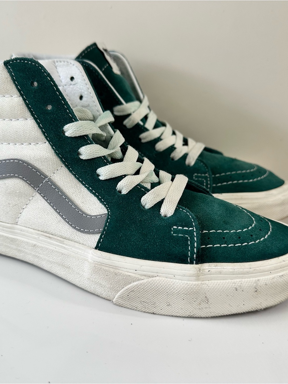 Vans Dark Green & White High-Top Suede Canvas Sneakers